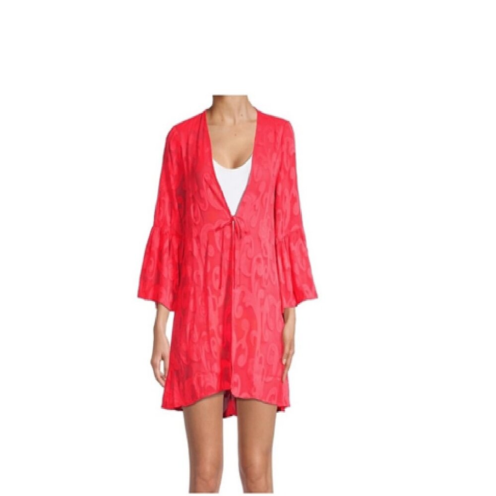 Lilly Pulitzer Motley Cover-Up Spicy Coral Poly Crepe Swirl Clip sz Medium